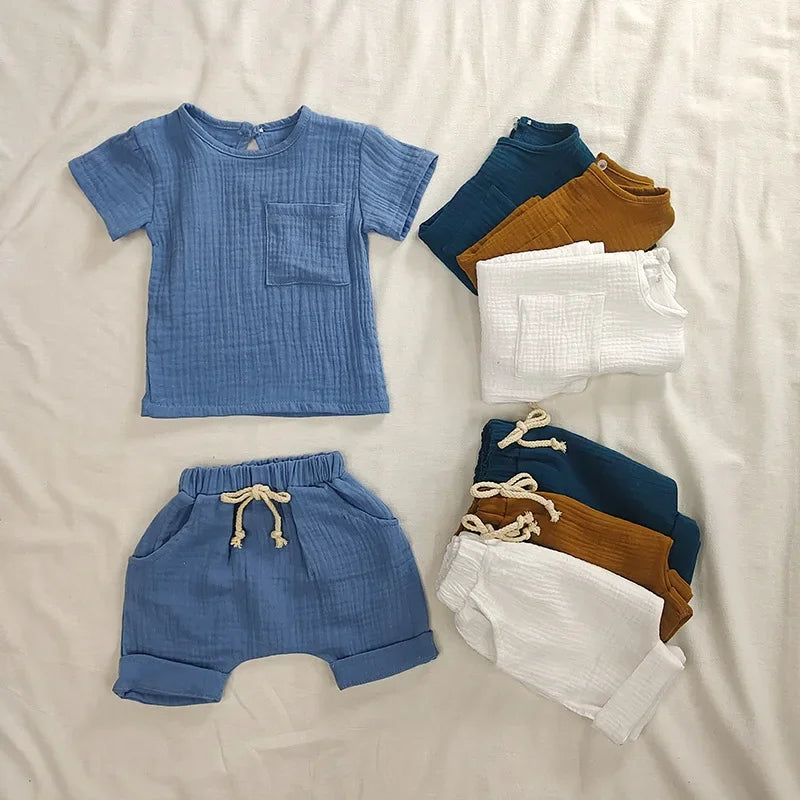 2 Pieces Babies Outfit Set Cotton Newborn Baby Girl Clothes Boys Toddler Romper T-shirts and Shorts Infant Design Soft Clothes