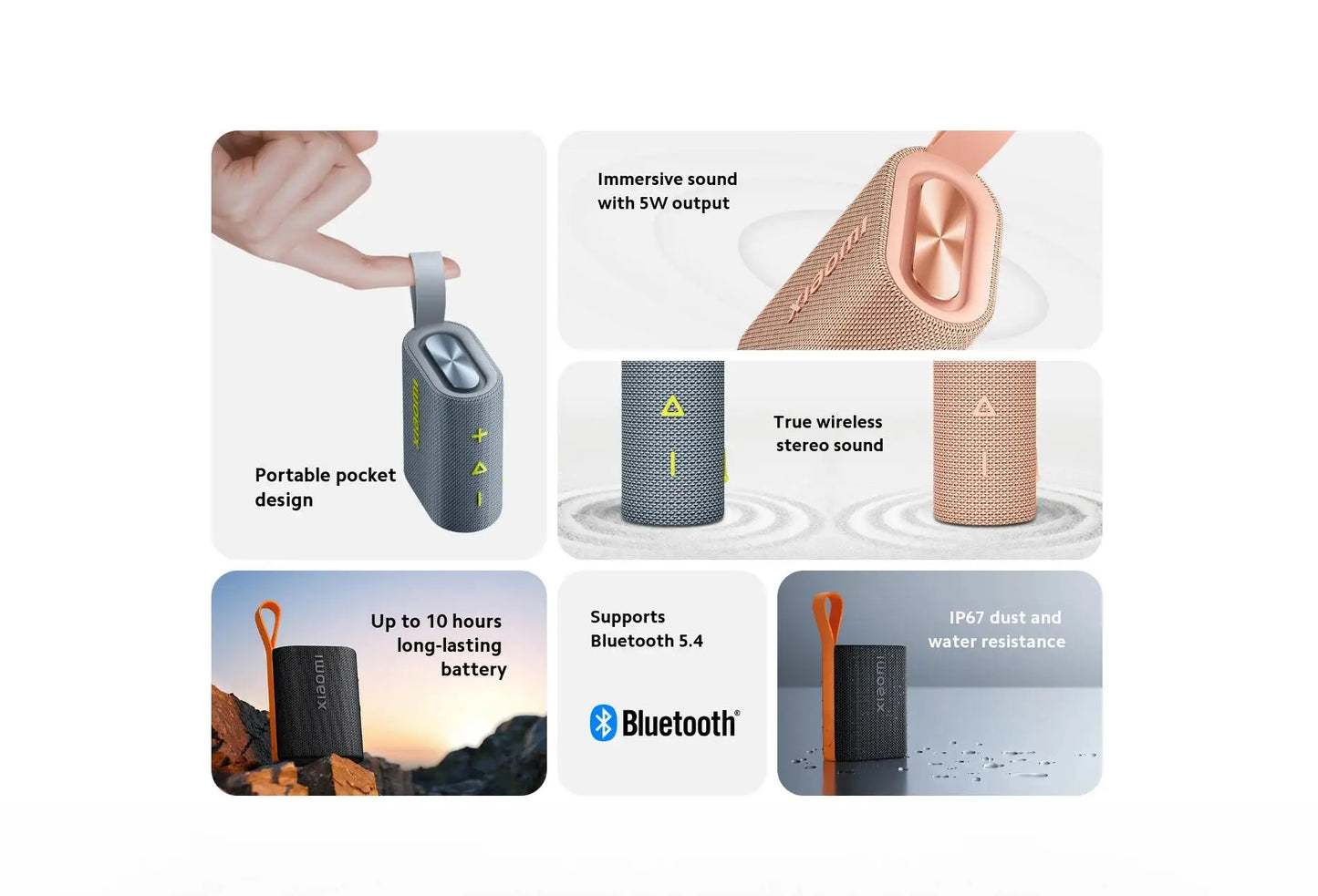 NEW Xiaomi Sound Pocket IP67 Bluetooth 5.4 Portable Speaker TWS Stereo Combo 1000mAh 10-Hour Ultra-Long Battery Life Microphone