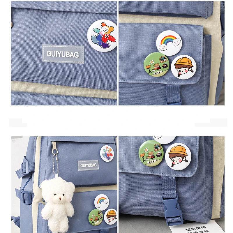 4 Pcs Set Backpack College School Bag For Girls Boys School Bag Best High Quality School Students Schoolbags 4 Pc Backpack - AIAZ