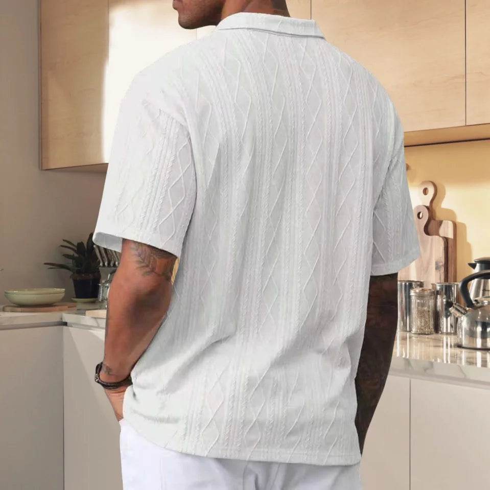 Men's 2025 retro loose texture knitted polo shirt with a lapel breathable high street casual fashion and comfortable short-sleev - AIAZ