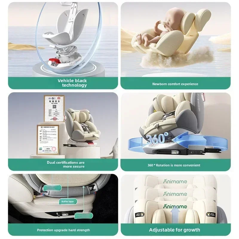 Universal 360° rotation Child Car Safety Seats baby car seat sit chair for 0-12 years old ISOFIX steel interface for newborn