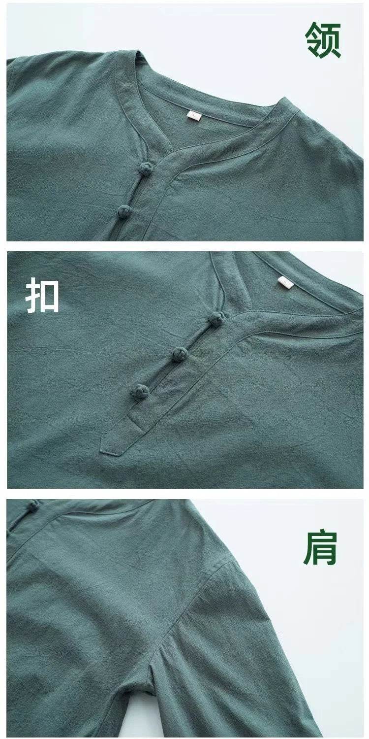 New Men's Cotton Linen Sets Chinese Style Solid Short Sleeve Pants Two Pieces Traditional Clothes Kung Fu Uniform Tang Suit Male - AIAZ