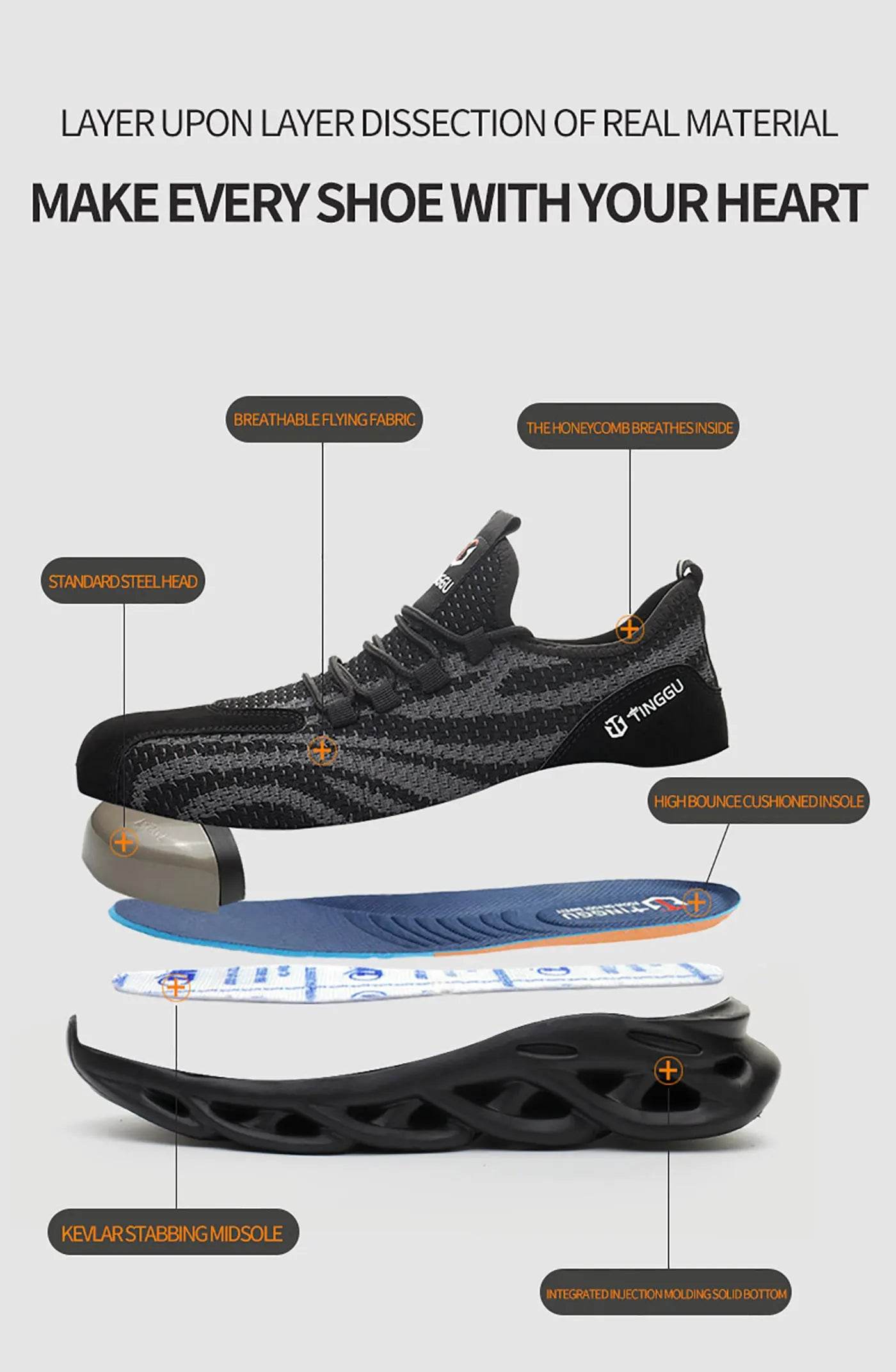 Men's safety shoes are anti impact, anti puncture, soft, comfortable, breathable, anti slip, and wear-resistant work shoes - AIAZ