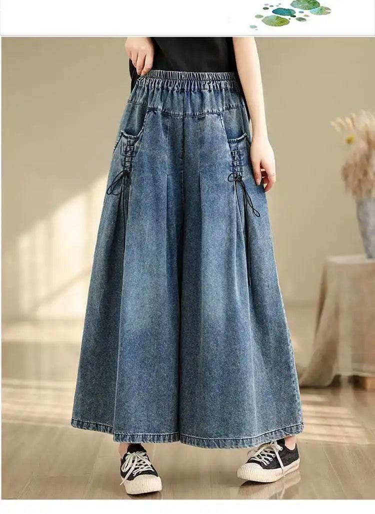Denim Pant Women Jeans Wide Leg Long Pants A Line High Waist Straight Trousers Y2k Streetwear Casual Loose Mom Summer Club - AIAZ