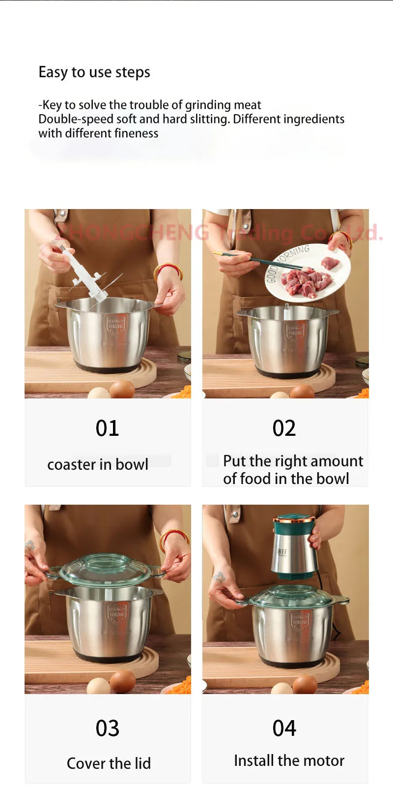 Kitchen household electric meat grinder stainless steel stuffing minced vegetables minced meat mincer small garlic chili cooker