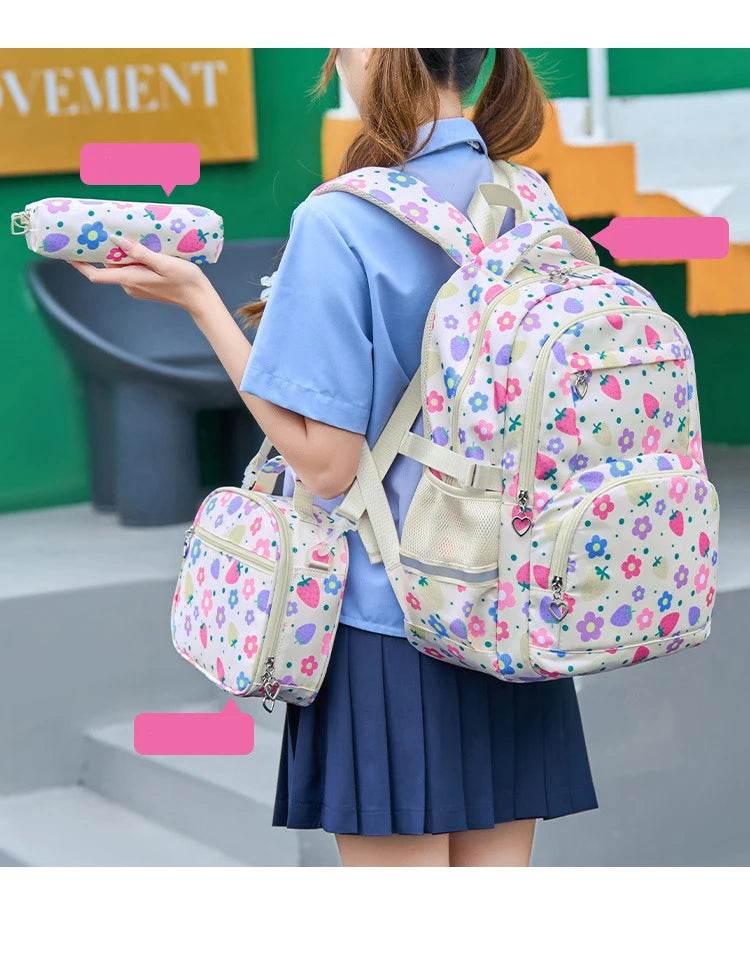 School Bags for Girl Pencil Case Colorful Set School Backpack Book Bag Luxury Brand Schoolbag Teenager's Backpack Kids - AIAZ