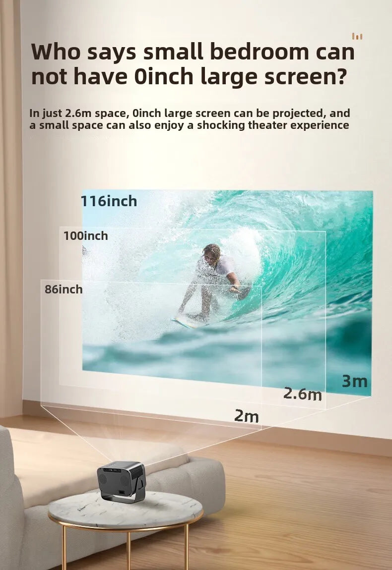 Portable Mini Projector for Home, High Definition, Smart Home Theater, Mobile Phone Screen, 4K Projector