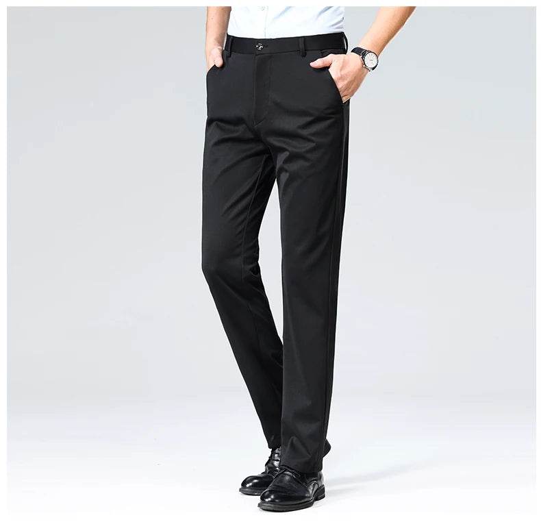 Men Suit Pants Light Thin Elastic Slim Fit Dress Pants Business Solid Casual Straight Leg Trouser Men Clothing Oversize 29-42 - AIAZ