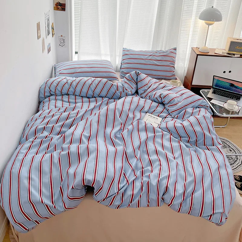INS Stripe Series Printed Soft Bedding Set Duvet Cover Bedclothes Bedspread Pillowcases Flat Sheets Comforter Sets for Girls