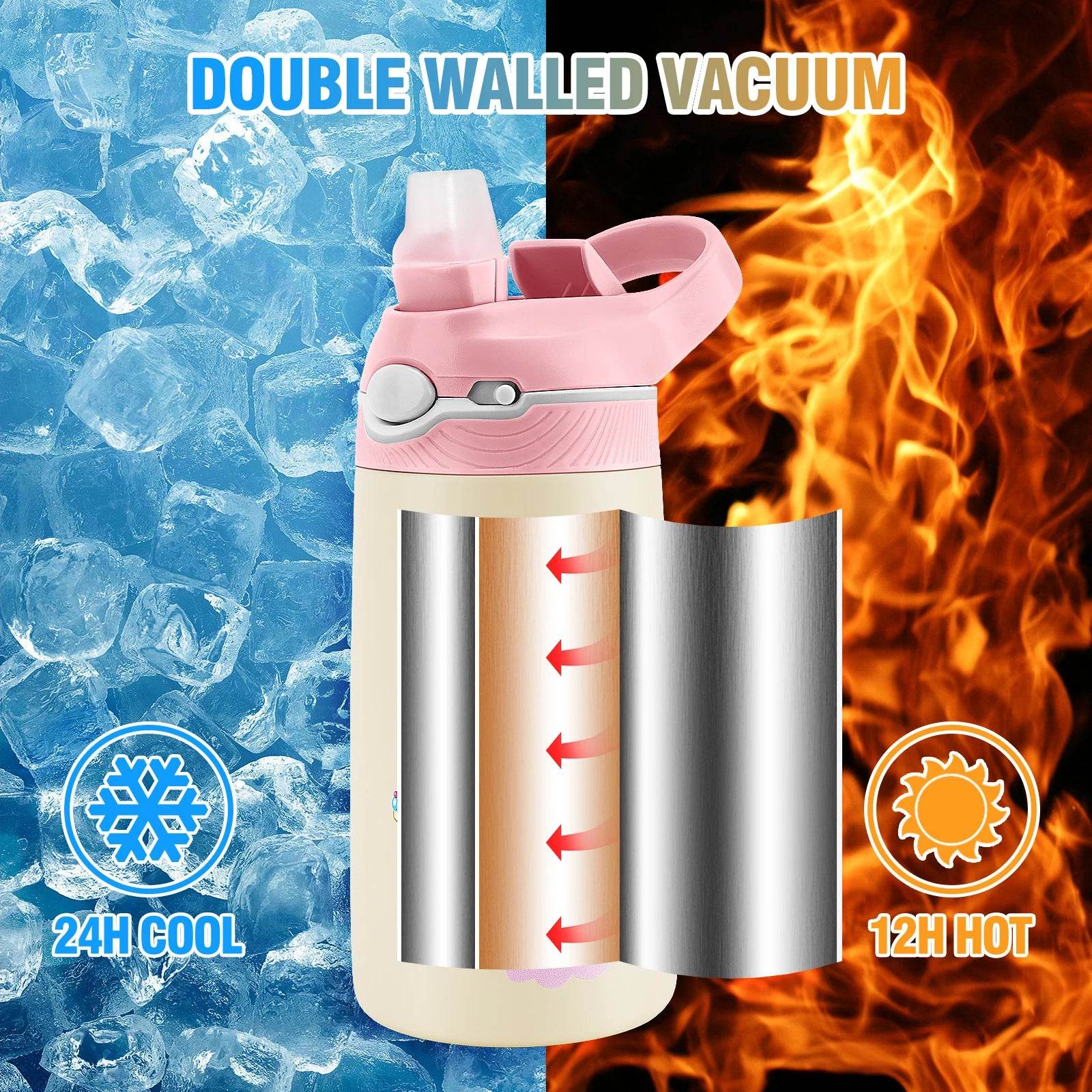 400ML Water Bottle for Children,Thermos With Cute Pattern,Children Thermal Bottle , School Kids Water Bottle With Straw BPA Free - AIAZ