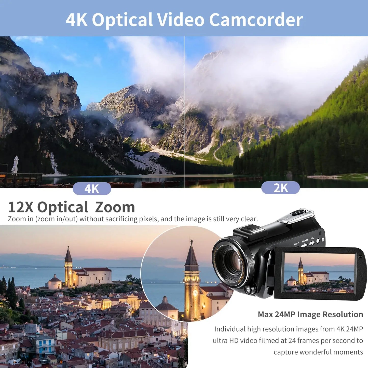 Live Streaming Camera 4K Digital Camcorder Ordro AC5PLUS 12X Optical Zoom for YouTube Vlog Church Wedding Videos Home Use