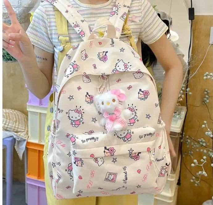 Hello Kitty backpack for junior high school students cute cartoon fashion school bag large capacity school bag for women - AIAZ