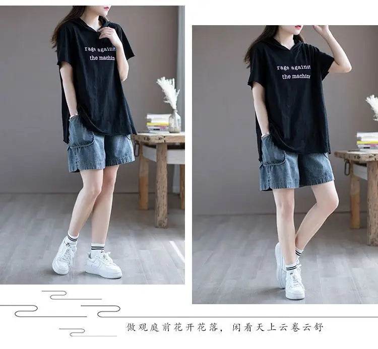 Summer Thin High-waisted Retro Denim Shorts for Women Loose Mid-pants New Wide-leg Large Pocket Five-point Pants - AIAZ
