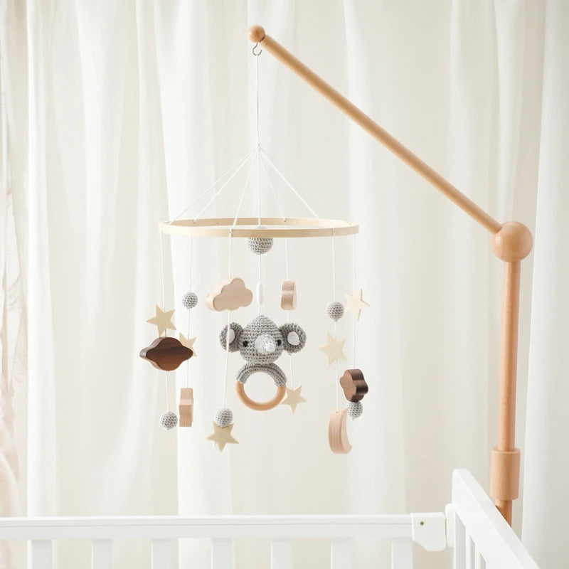 3pc/set Baby Wooden Bed Bell Bracket Mobile Hanging Rattles Toy Hanger Baby Crib Mobile Bed Bell Wood Toy Holder Arm Bracket