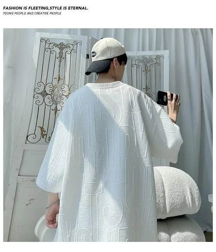 2025 3D Men's new Waffle TZ30 Summer Suit Casual T-shirt + Shorts Suit Men's Tracksuit Solid color tracksuit loose suit - AIAZ