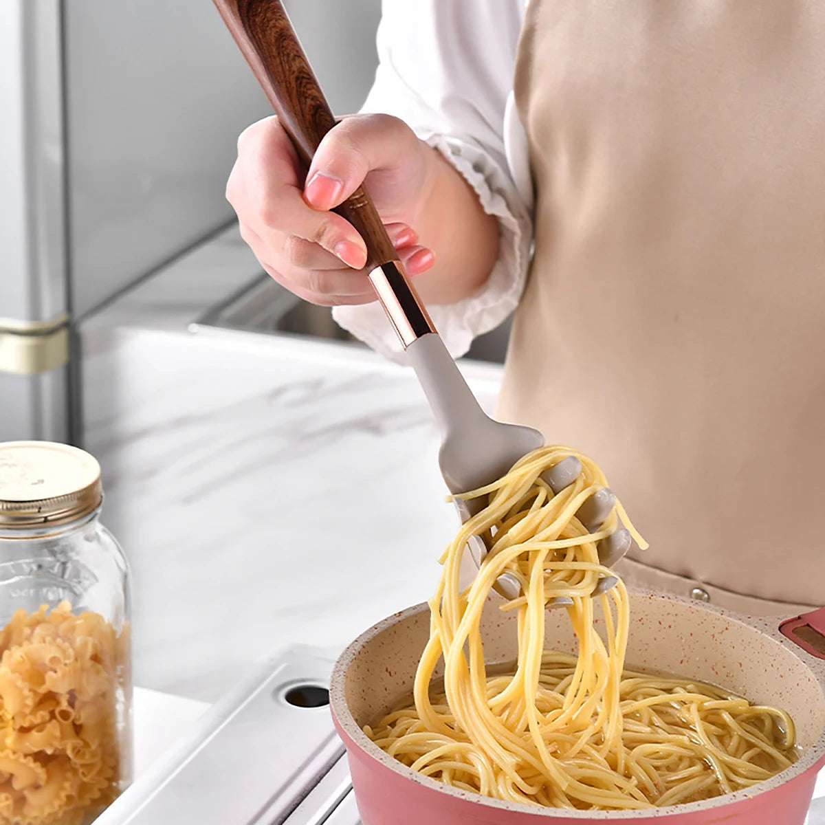 8pcs Silicone Kitchenware Set Pot Shovel Soup Spoon Spaghetti Claw Cooking Set with Storage Rack Household Kitchen Tools Set