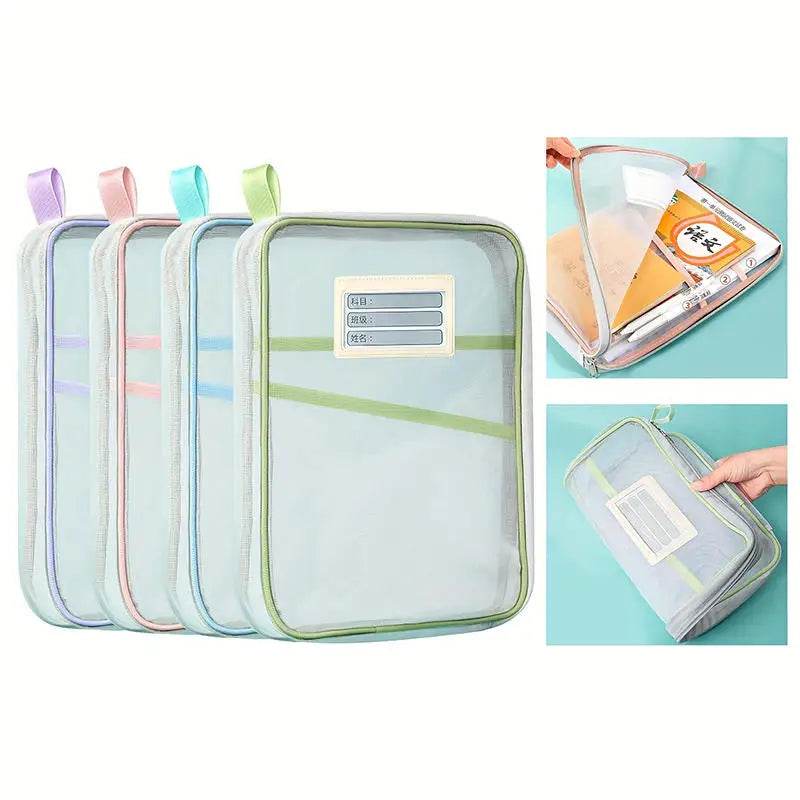 School Office Supplies Stationary Bag Stationery Storage Bag Double-layer Mesh Zipper Bag Large Capacity Organizer Folders - AIAZ