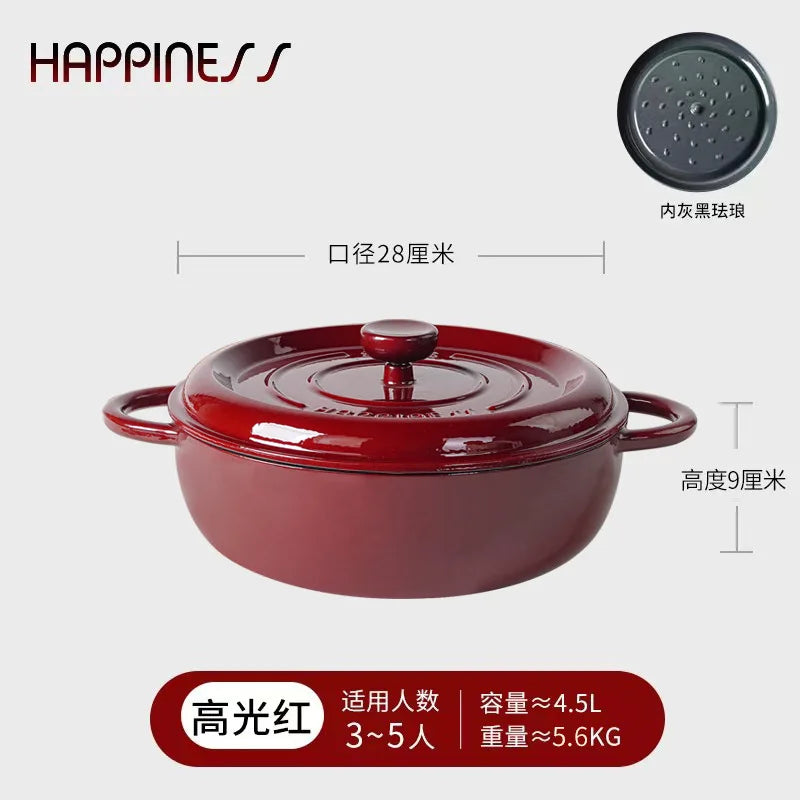 Quality Cast Iron Mama Pot, Home Frying Stew Pot, Large Capacity Non-stick Casserole, Deepen 28cm Enamel Soup Pot