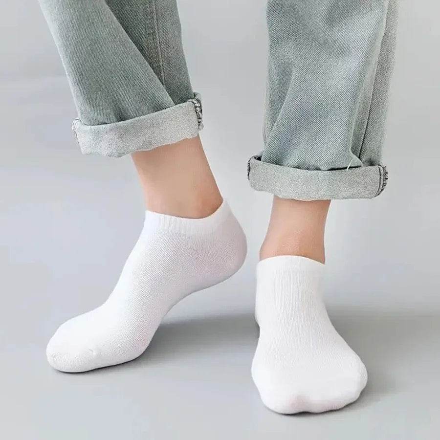 10 pairs/Men's Socks Spring/Summer Thin, Breathable, Soft Polyester Cotton Socks Black Casual Business Ankle Socks Boat Socks Si - AIAZ