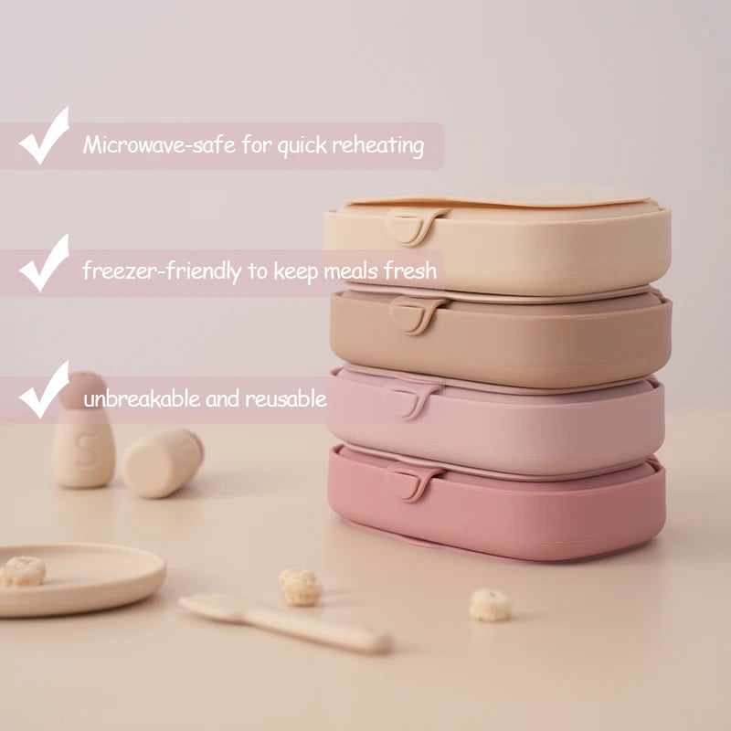 Food Grade Silicone Baby Lunch Box Leak-Proof Toddler Divided Food Container with Lid Bento Box Children Safe Tableware BPA Free