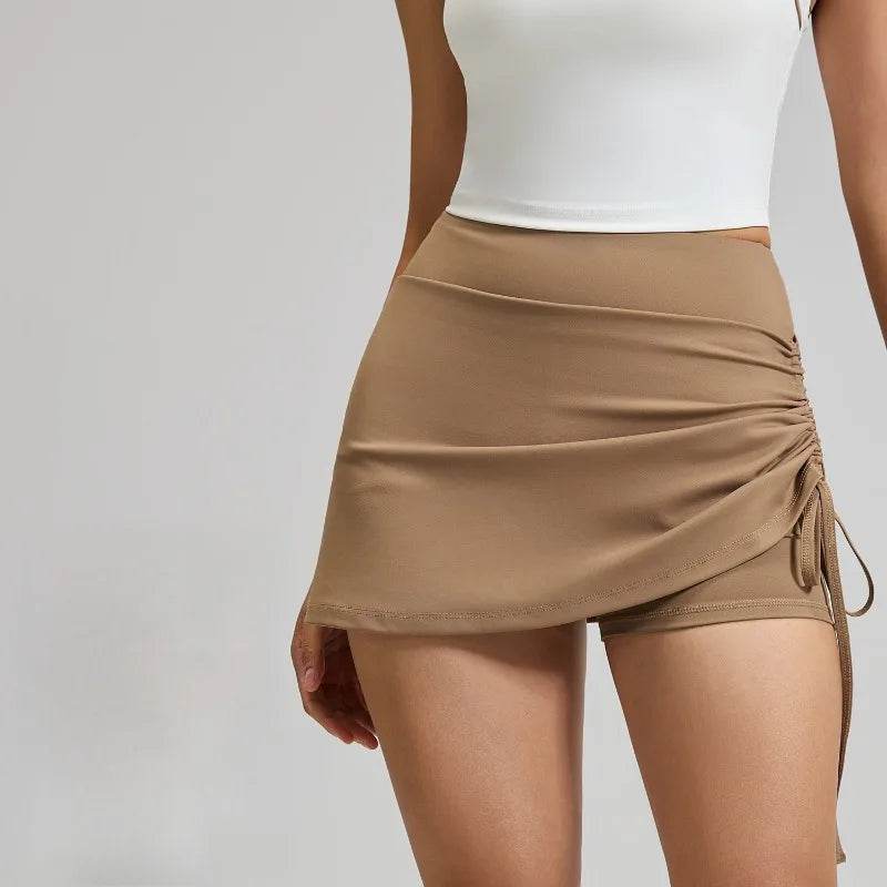 Shirring Sports Skirts with Safety Trousers for Women High Elastic Fashion Casual Fitness Skirts Fake Two Pieces Yoga Skirts - AIAZ