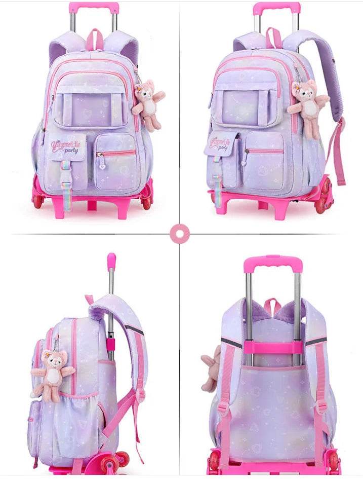 School Rolling backpack Bags school wheeled backpack for girls kids School trolley bag for girls school bag wheels for girls - AIAZ