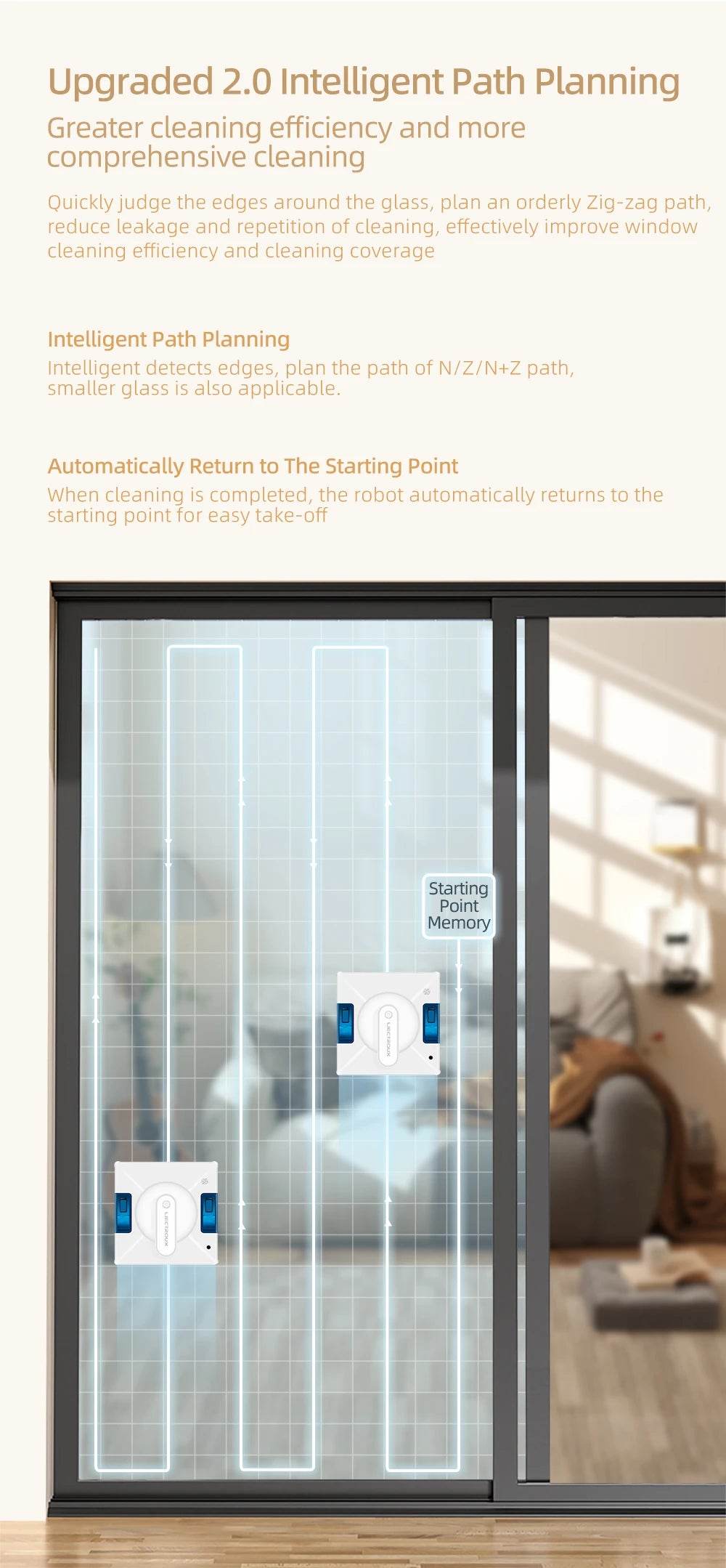 Robot Window Cleaner LIECTROUX YW509,4-Way Water Spray,Home Wall Glass Window Robot Vacuum Cleaner,Updated Laser,Smart Memory - AIAZ