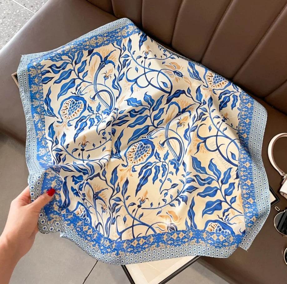 Women Fashion Versatile New Silk Scarves 70x70cm Square Scarf Korean Version Neck Protection Spring and Autumn Vintage Scarf - AIAZ