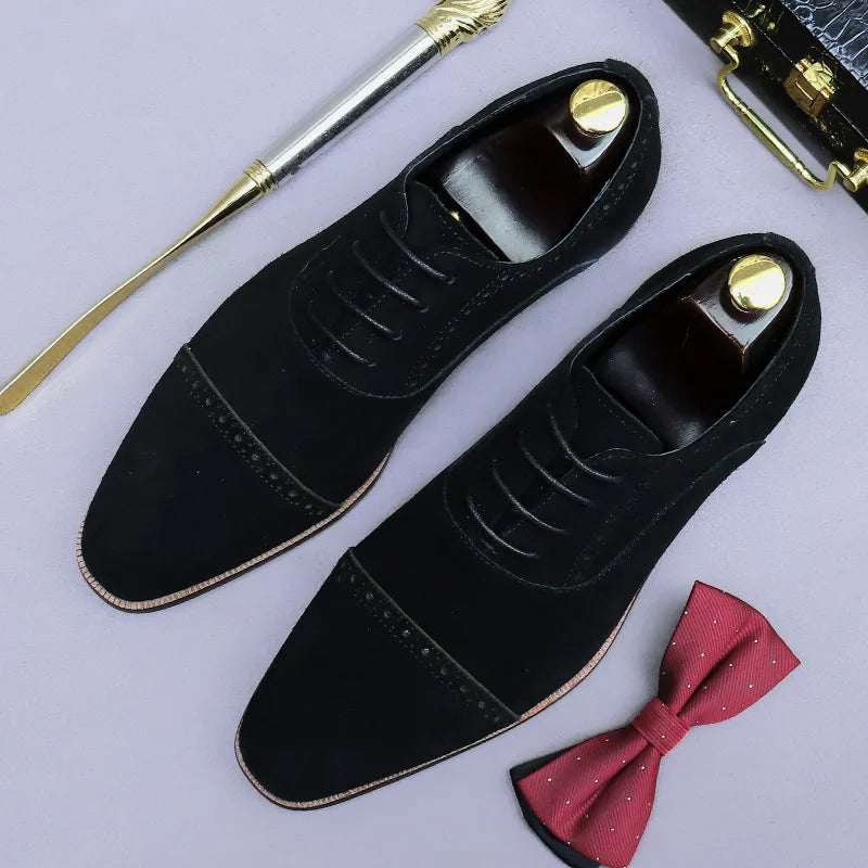 Business Casual Leather Shoes Men's Handmade Three-Joint Genuine Leather Men's Frosted British Suede Leather Lace-Up Men's Shoes