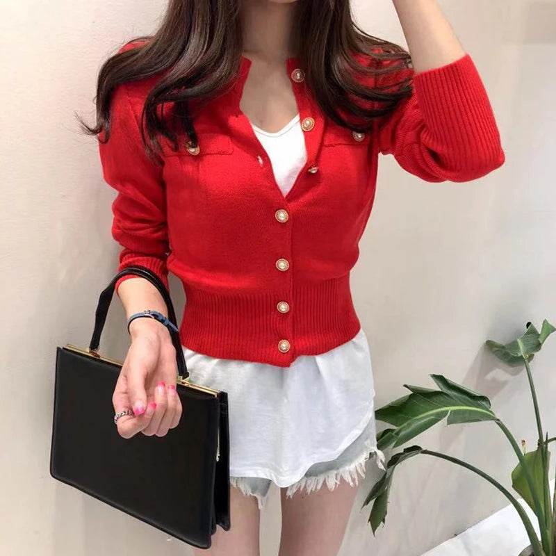 2025 Autumn Long Sleeve Fashion Women Cardigans Sweater Knitted Coat Short Casual Single Breasted Korean Slim Chic Ladies Tops - AIAZ