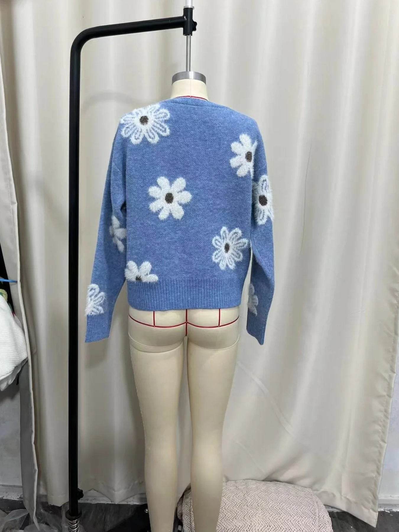 Women's Cardigan Floral Pattern Casual Knit Sweater Elegant Cute Single Breasted Long Sleeve V-Neck Spring Autumn Outwear - AIAZ