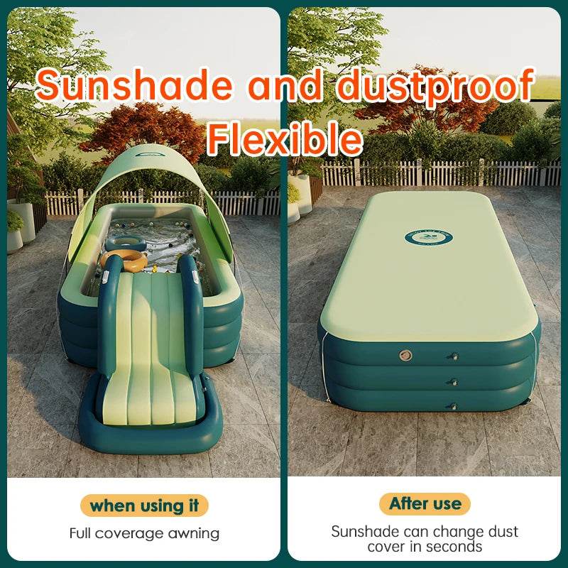 Swimming Pool Inflatable Pools Children's Family Outdoor Party Sun Shade Folding Swimming Pool Slides for Kids Babies - AIAZ