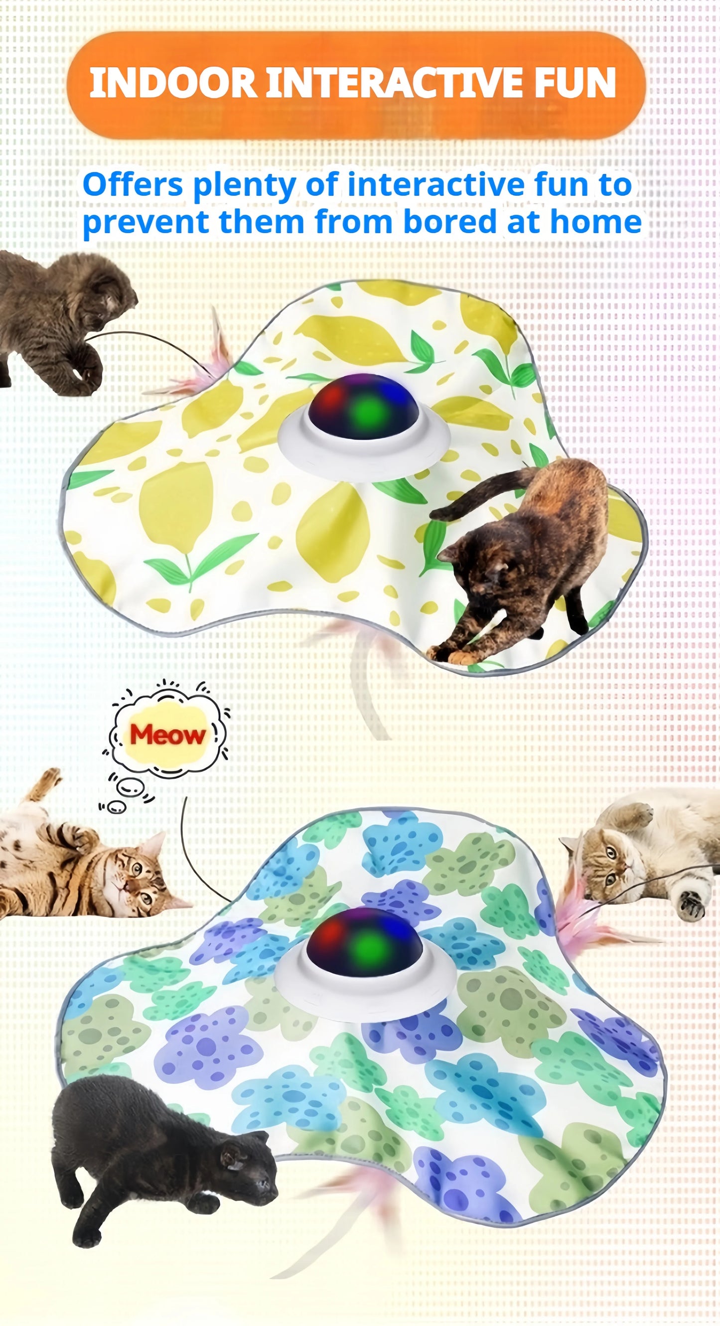 Interactive Cat Toys Rechargeable,Moving Concealed Feathers,Rotating toys,Touch Activated Cat Kitten Toy Cat Exercise Toys