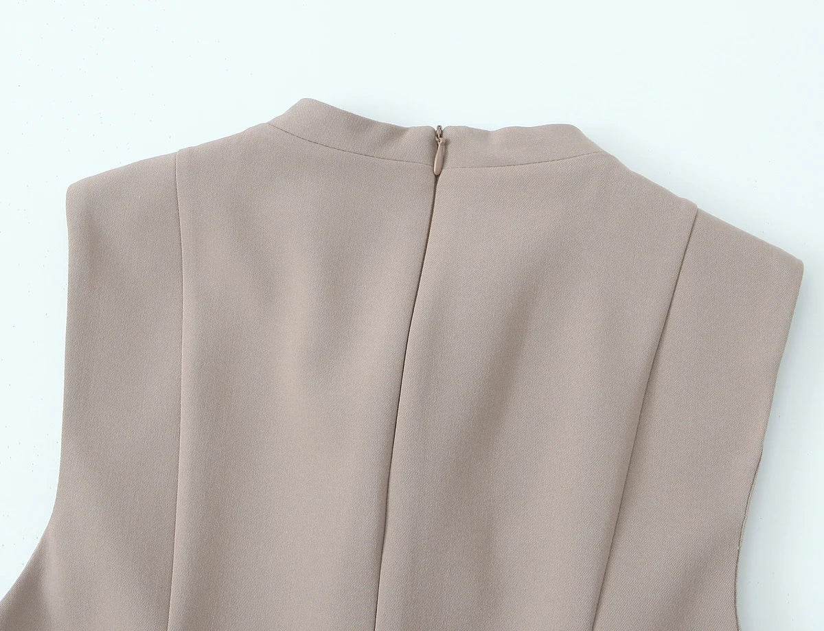 TRAFZA Women Fashion Sleeveless O Neck Slim High Waist Jumpsuits Woman Casual Summer Solid Elegant Single breasted Playsuits - AIAZ