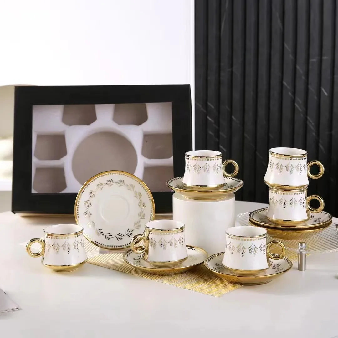 Fashionable European style ceramic coffee cup gold-plated 12 cup dish ceramic cup coffee cup 24 piece set gift box