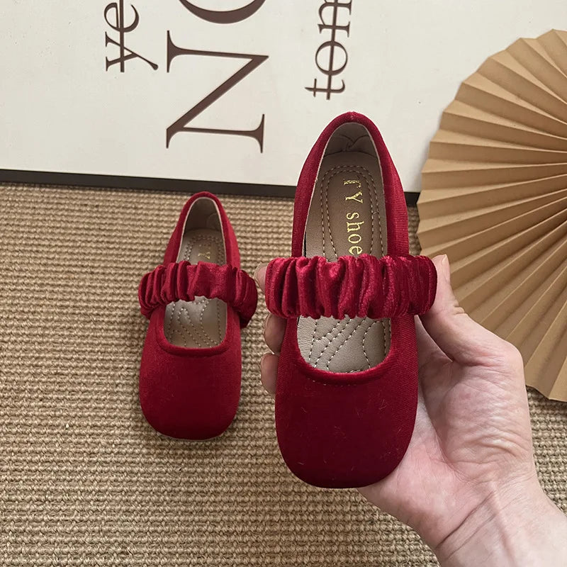 New 2025 Fashion Baby Girls Princess Band Shoes Shallow Velvet Infant Toddler Children Slip on Dance Shoes Soft Sole Flat Shoes