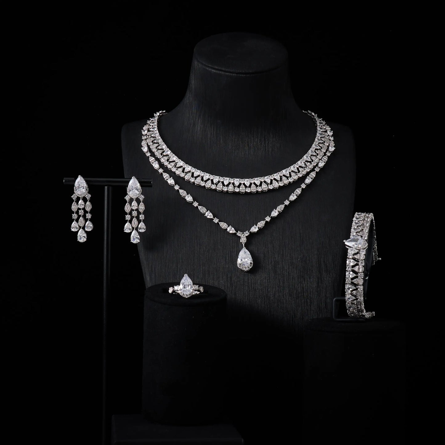 00039 Bridal Women jewelry Set Double Layer Necklace Set Cubic Zircon Wedding  Jewellery Set Dubai Saudi EngagementAccessories