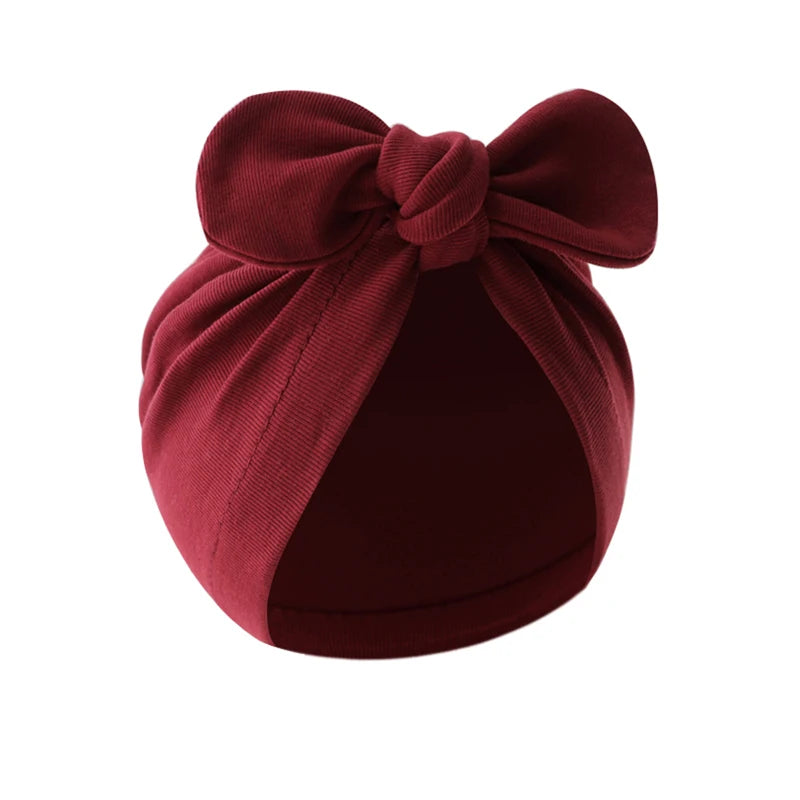 Pudcoco Baby Girls Turban Hat, Soft Elastic Cute Knotted Bow Hat Nursery Beanie Cap for Infant
