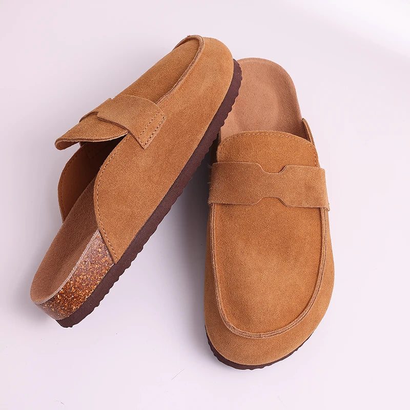 Smile PoP Cork Suede Clogs Slippers For Women Men Clogs Shoes Classic Cork Antislip Outdoor Slippers With Arch Support Mules