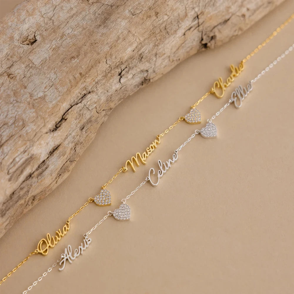 Haiyufly Custom Multiple Name Zircon Heart Necklace for Women Stainless Steel Jewelry Choker Chain Mother Kids Personalized Gift