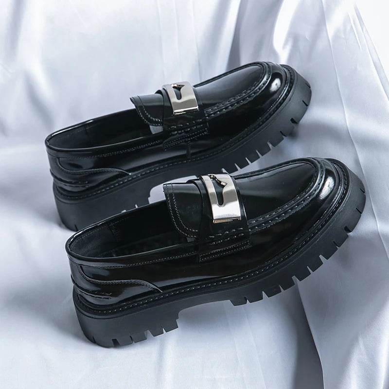 Platform New Men's Dress Leather Shoes High Classic Comfortable Pointed Toe Lace-up Business Shoes Fashion Casual Wedding Party - AIAZ