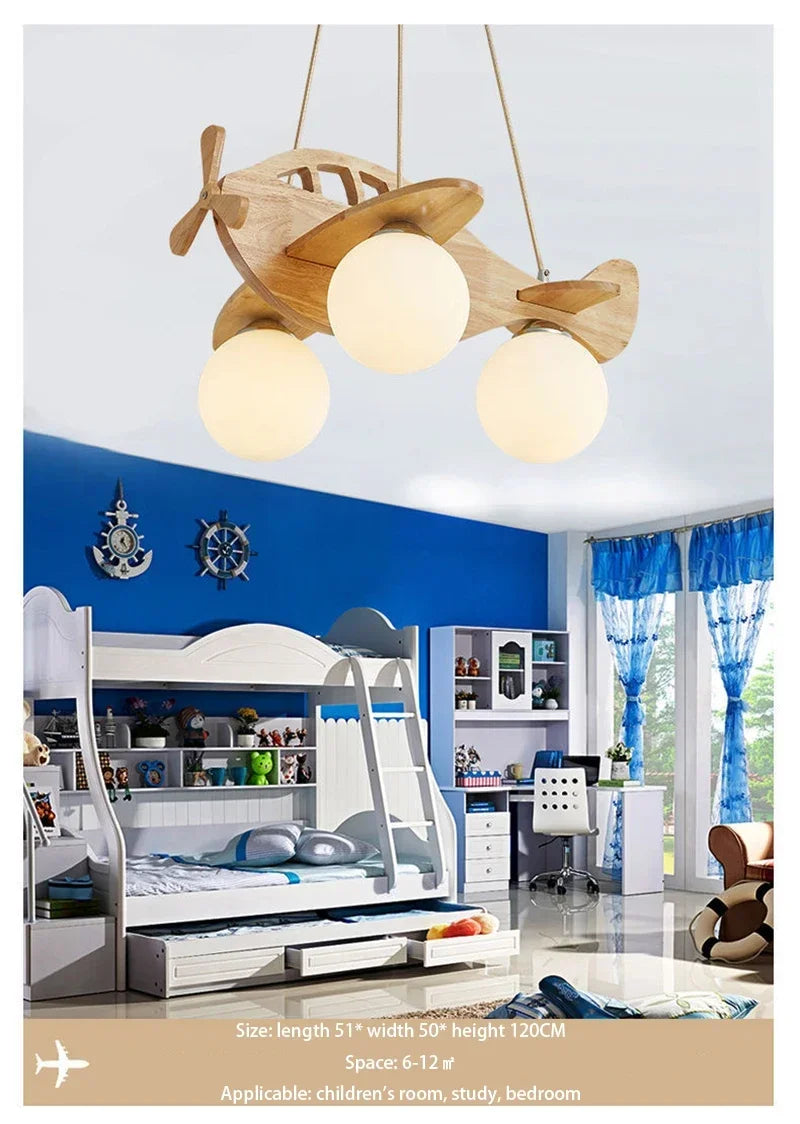 Wooden Handmade Aircraft Hanging Pendant Lights For Bedroom Children Room Decor Suspension Lamps Excluding Light Bulbs