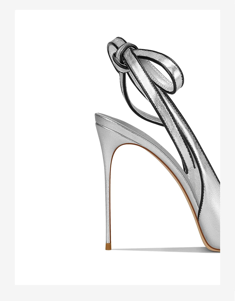 Spring and summer new pointed toe lace-up leather shoes thin high-heeled banquet dress large size small size women's sandals