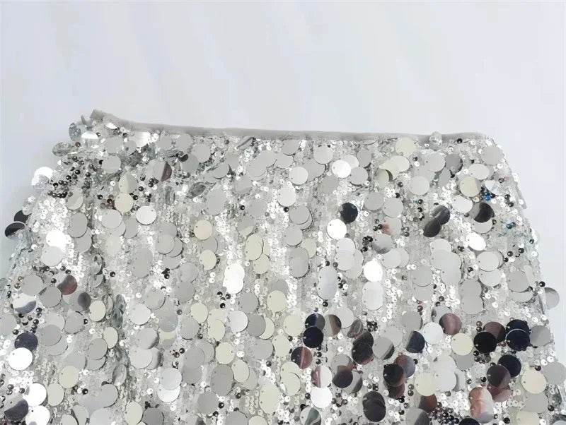 Silver Sequin Skirt Woman High Waist Mini Skirt Woman Fashion Shiny Glitter Elegant Short Skirts For Women Y2k Skirts - AIAZ