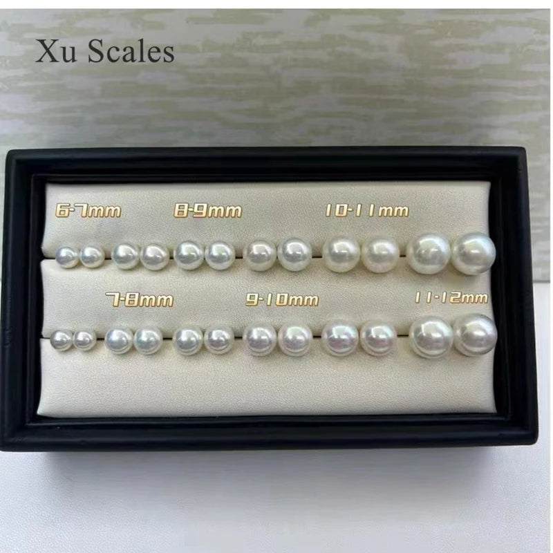 Super Bright Round White Fresh Water Natural AK Pearl Small Bulb Mirror Earrings S925 Sterling Silver Basic Simple Commuting