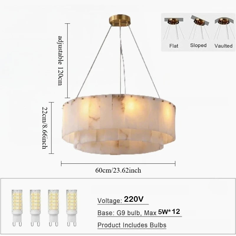 Rectangle Alabaster Chandelier for Living Room Bathroom Dining Room Decor Kitchen Foyer Adjustable Modern Marble Pendant Light