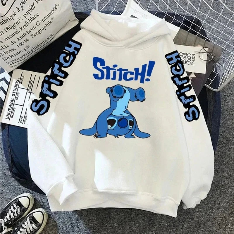 Boys Girls Disney Stitch Angel Cartoon Fun Print Fall and Winter Long Sleeve Top Kids Casual Comfortable Soft Hooded Sweatshirt