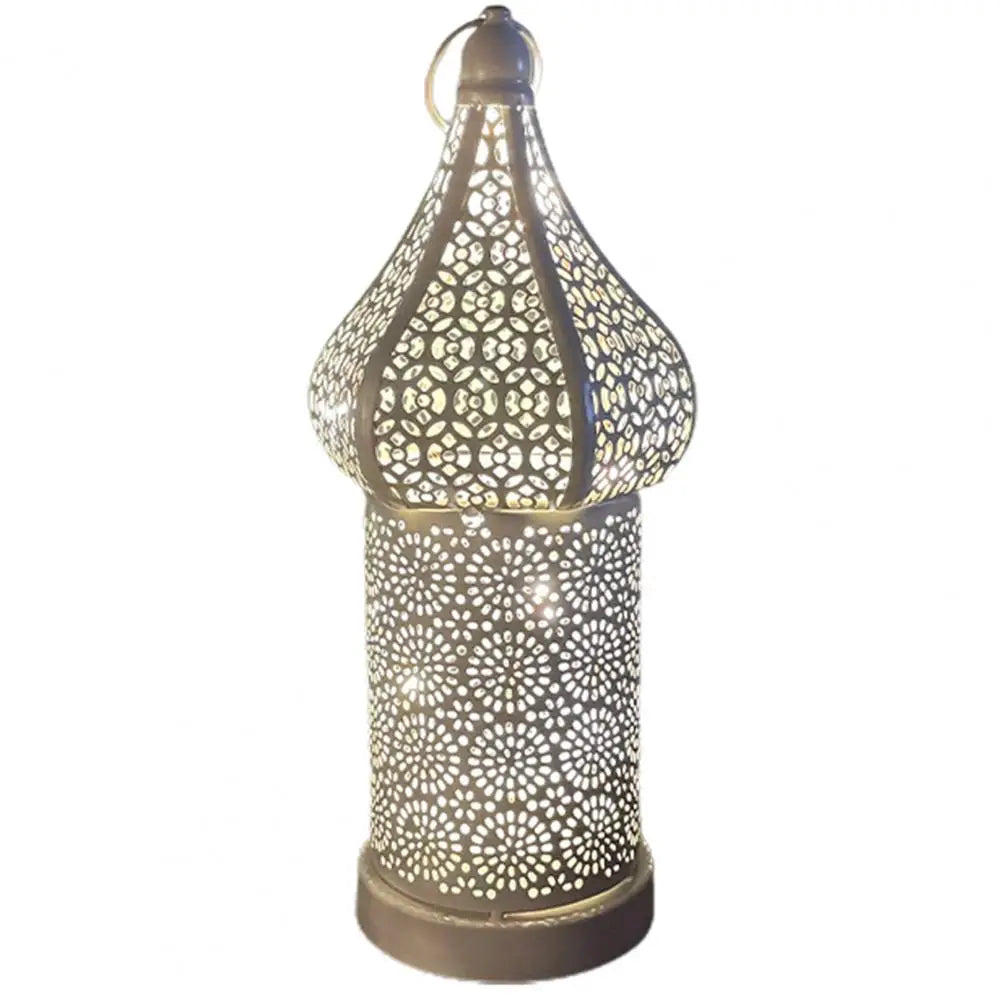 35CM White Hollow Led Wind Lamp Morocco Style Night Light Luminous Iron Lantern Home Living Room Decorative Lamp Ornaments