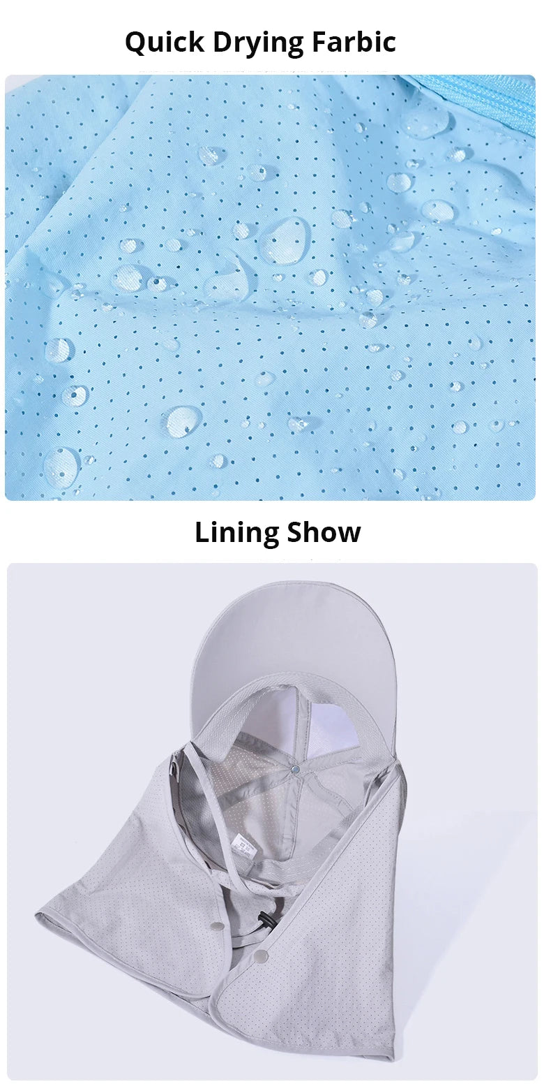 Summer Quick Drying Baseball Caps For Men Women Anti UV Sun Hat Breathable Hiking Fishing Hat Male Outdoor Detachable Shawl Hats