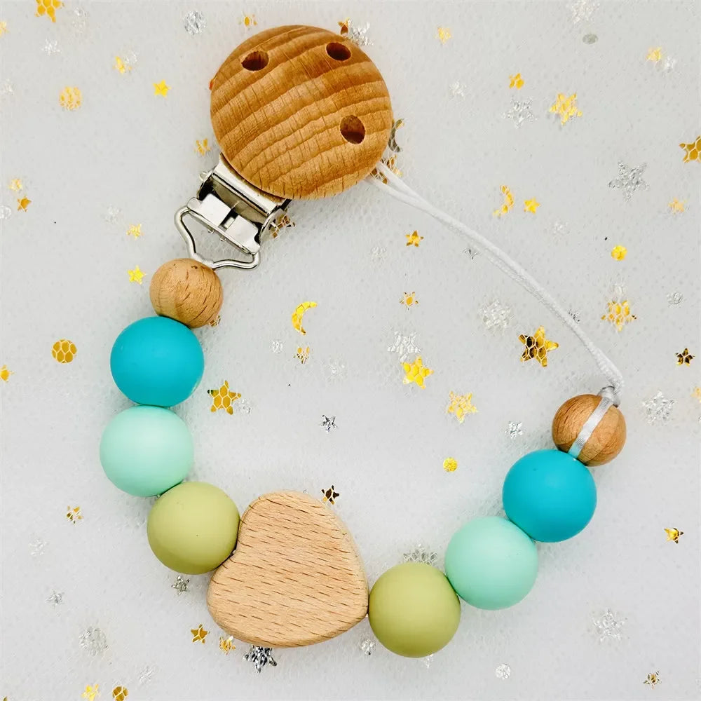 Custom Personalized Name Baby Pacifier Clip Bear Pacifier Chain Holder for Baby Teething Soother Chew Toy Food Grade Dummy Clips